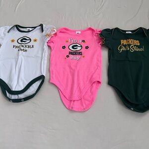 NFL Packers Baby Bodysuit Trio - Green, Pink, White
